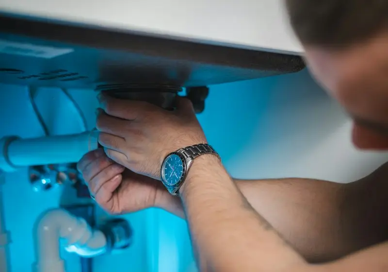Plumber clearing a drain line